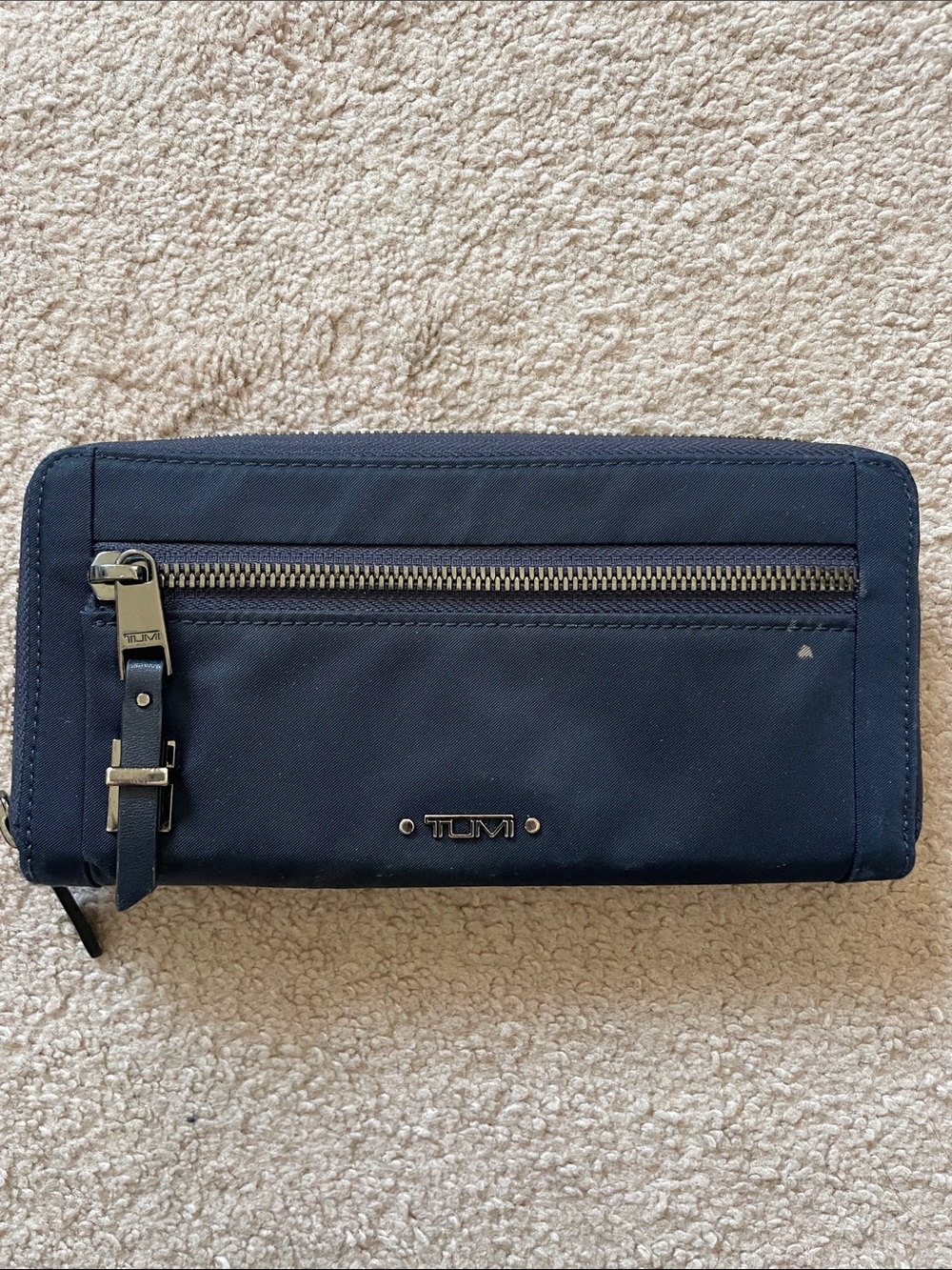 Tumi Navy Zip-Around Voyage Continental Wallet with Front Zip Pocket